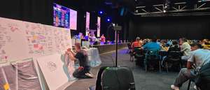 Getting down low whilst graphic recording at the Legacy Early Learning Fono
